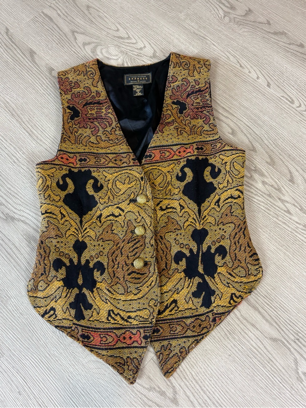 Express Gold & Black Brocade Vest with Rust Accents